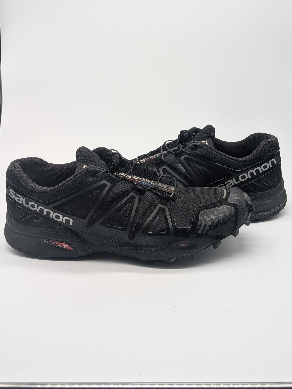 Salomon Speedcross 4 Trail Running Shoes Black Quicklace Contagrip Men's Size 10